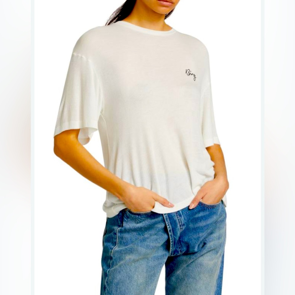NWT NEW Anine Bing White Cursive T Shirt Ivory  XS Oversized
